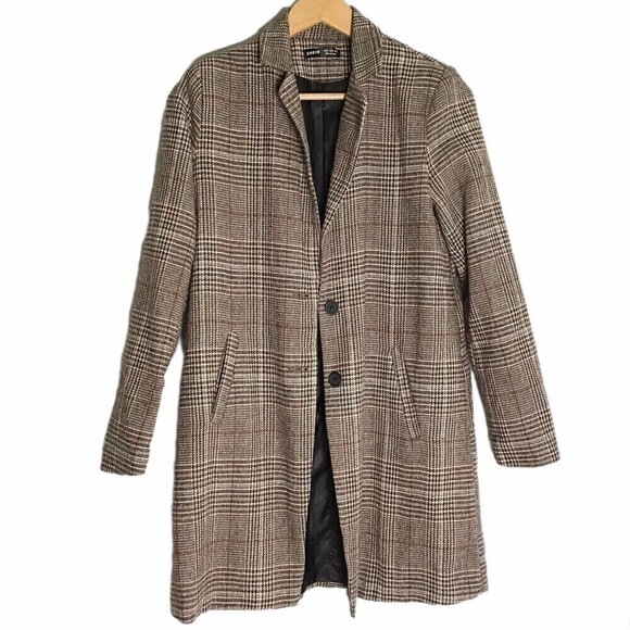 SheIn Brown Plaid Jacket Mid Length Blazer Small - Picture 2 of 10